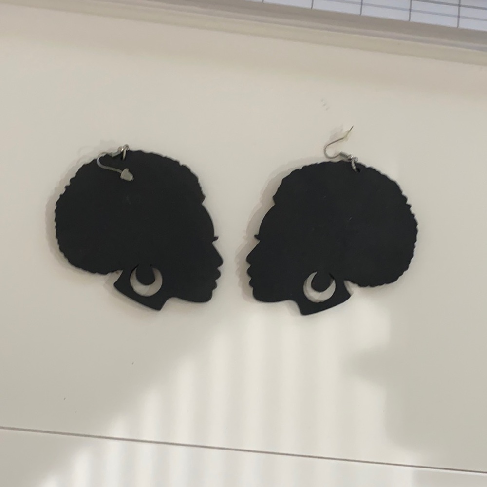 Wooden Afro girl earrings